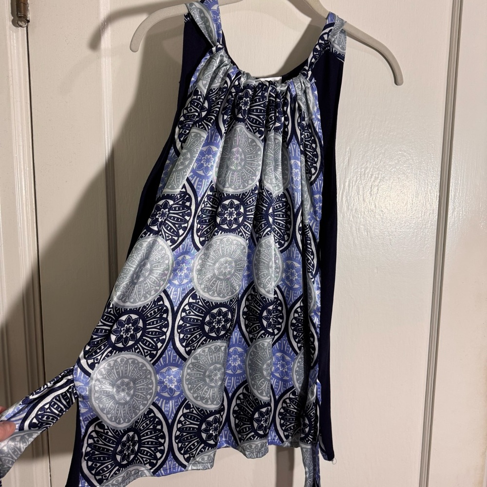 august silk Navy and Light Blue Floral Halter Top